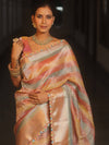 Banarasee Handwoven Crushed Tissue Saree With Lace-Multicolor