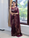 Banarasee Handwoven Semi Silk Saree With Zari Border-Wine