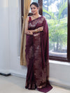 Banarasee Handwoven Semi Silk Saree With Zari Border-Wine