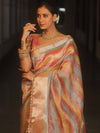 Banarasee Handwoven Crushed Tissue Saree With Lace-Multicolor