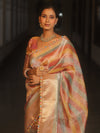 Banarasee Handwoven Crushed Tissue Saree With Lace-Multicolor