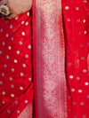 Banarasee Handwoven Chiffon Saree With Polka Dots Design & Border-Red
