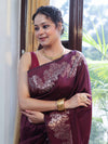 Banarasee Handwoven Semi Silk Saree With Zari Border-Wine