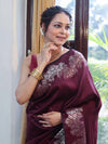 Banarasee Handwoven Semi Silk Saree With Zari Border-Wine
