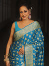 Banarasee Pure Chiffon Saree With Resham Zari Work-Blue