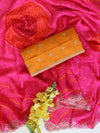 Banarasee Chiffon Bandhani Print Saree & Hand Work With Contrast Blouse-Pink