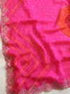 Banarasee Chiffon Bandhani Print Saree & Hand Work With Contrast Blouse-Pink