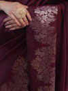 Banarasee Handwoven Semi Silk Saree With Zari Border-Wine