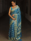 Banarasee Pure Chiffon Saree With Resham Zari Work-Blue