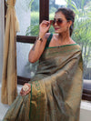 Banarasee Handwoven Semi Silk Saree With Zari Jaal Design & Border-Green(Dual Tone)