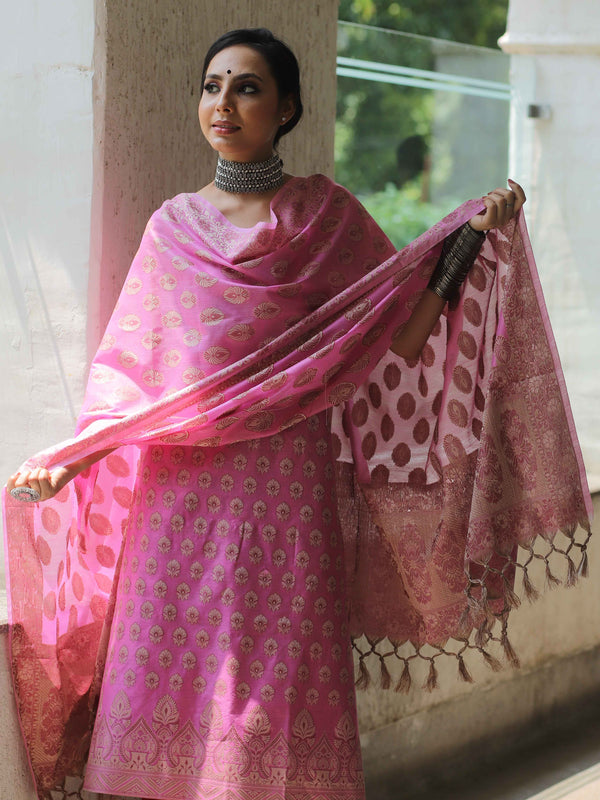 Banarasee Chanderi Cotton Salwar Kameez Fabric With Antique Zari & Con