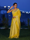 Banarasee Handwoven Chiffon Saree With Polka Dots Design & Border-Yellow