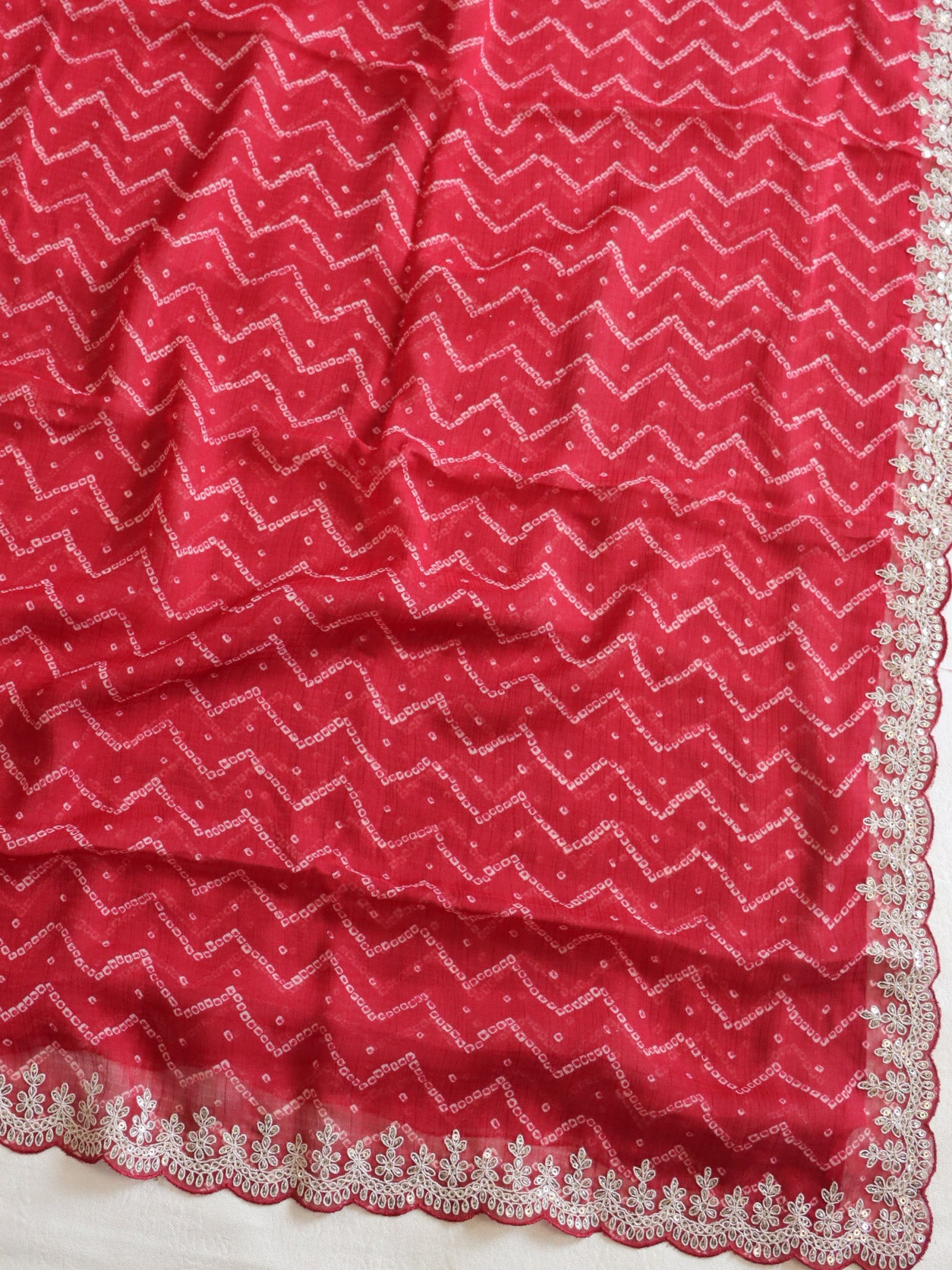 Banarasee Chiffon Bandhani Print Saree With Hand Work-Maroon