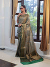 Banarasee Handwoven Semi Silk Saree With Zari Jaal Design & Border-Green(Dual Tone)