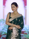 Banarasee Handloom Soft Silk Saree With Trishul Design Ganga Ghat Border & Lace-Green