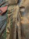 Banarasee Handwoven Semi Silk Saree With Zari Jaal Design & Border-Green(Dual Tone)