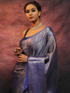 Banarasee Handwoven Tissue Silver Zari Saree-Blue