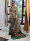 Banarasee Handwoven Semi Silk Saree With Zari Jaal Design & Border-Green(Dual Tone)