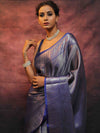 Banarasee Handwoven Tissue Silver Zari Saree-Blue