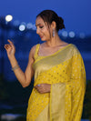 Banarasee Handwoven Chiffon Saree With Polka Dots Design & Border-Yellow