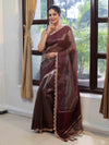 Banarasee Soft Tissue Saree With Stripes Design & Lace-Burgundy