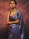Banarasee Handwoven Tissue Silver Zari Saree-Blue