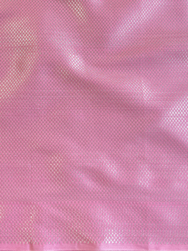 Banarasee Cotton Silk Floral Silver Zari Work Saree-Pink