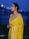 Banarasee Handwoven Chiffon Saree With Polka Dots Design & Border-Yellow