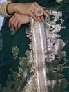 Banarasee Handloom Soft Silk Saree With Trishul Design Ganga Ghat Border & Lace-Green