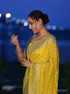 Banarasee Handwoven Chiffon Saree With Polka Dots Design & Border-Yellow