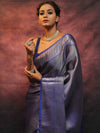 Banarasee Handwoven Tissue Silver Zari Saree-Blue