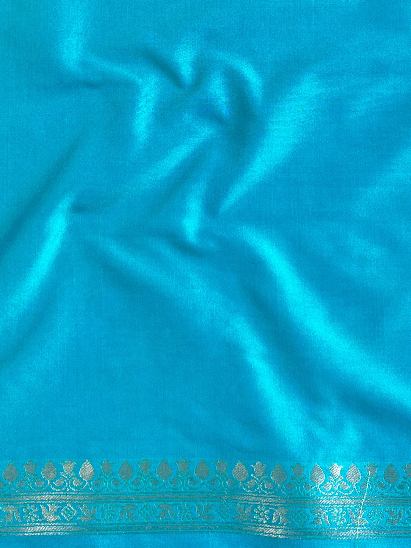 Banarasee Handwoven Semi-Katan Tanchoi Weaving Floral Border Saree-Sea Green