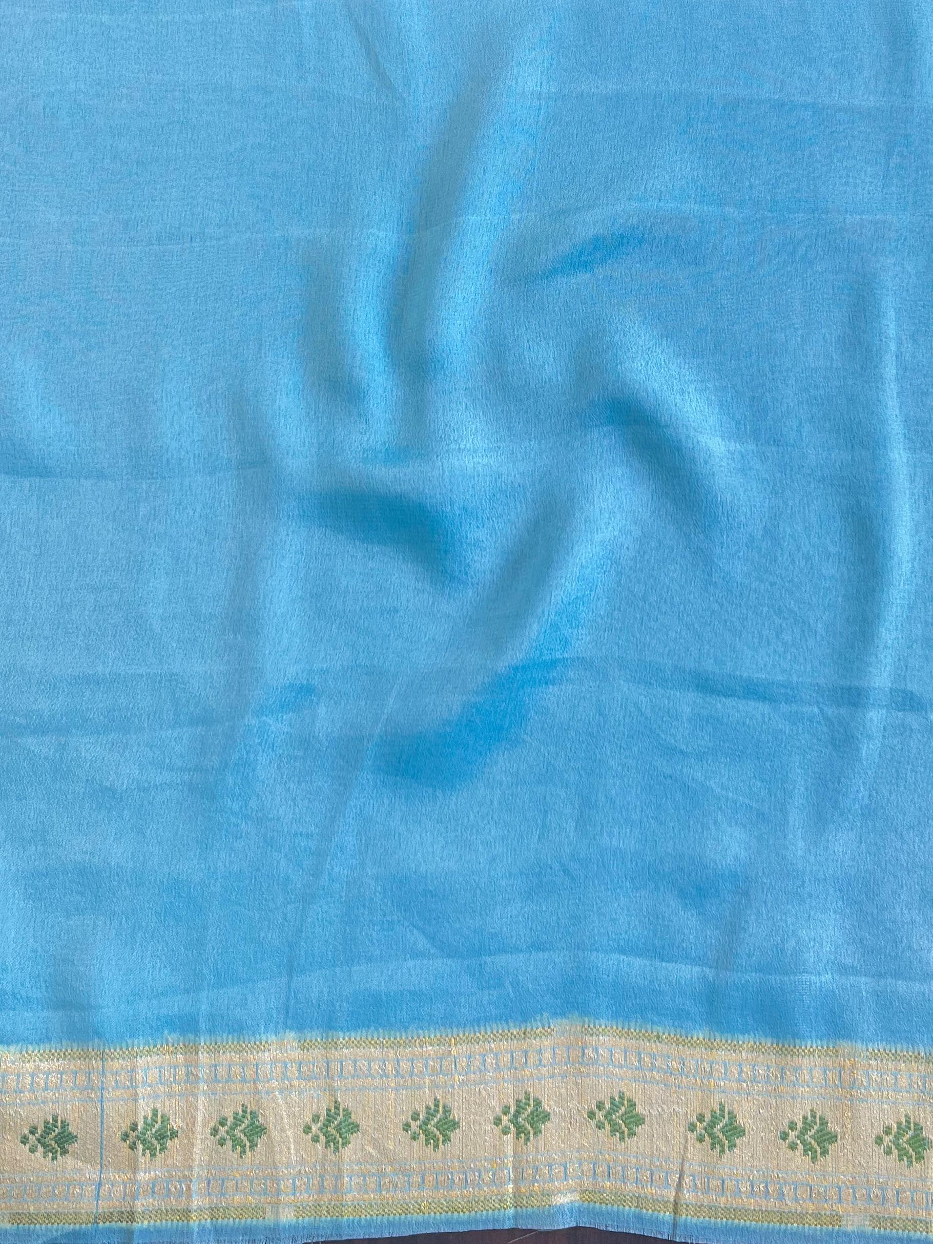 Banarasee Pure Chiffon Silk Saree With Resham Jaal-Powder Blue