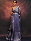 Banarasee Handwoven Tissue Silver Zari Saree-Blue