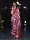 Banarasee Handwoven Faux Georgette Saree With Zigzag Pattern Zari Design Border & Lace-Multicolor