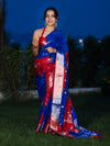Banarasee Handwoven Semi-Chiffon Shibori Dyed Saree With Zari Work-Blue & Red
