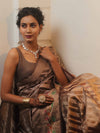 Banarasee Handwoven Tissue Saree With Meena Border Design-Brown