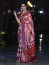 Banarasee Handwoven Faux Georgette Saree With Zigzag Pattern Zari Design Border & Lace-Multicolor