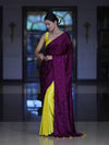 Banarasee Handloom Satin Hand Dyed Saree With Mirror Work-Violet & Yellow