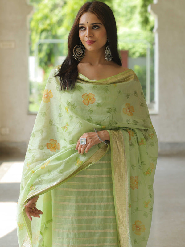Banarasee Salwar Kameez Cotton Silk Gold Zari Buti Woven Fabric-Pastel