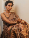 Banarasee Handwoven Tissue Saree With Meena Border Design-Brown