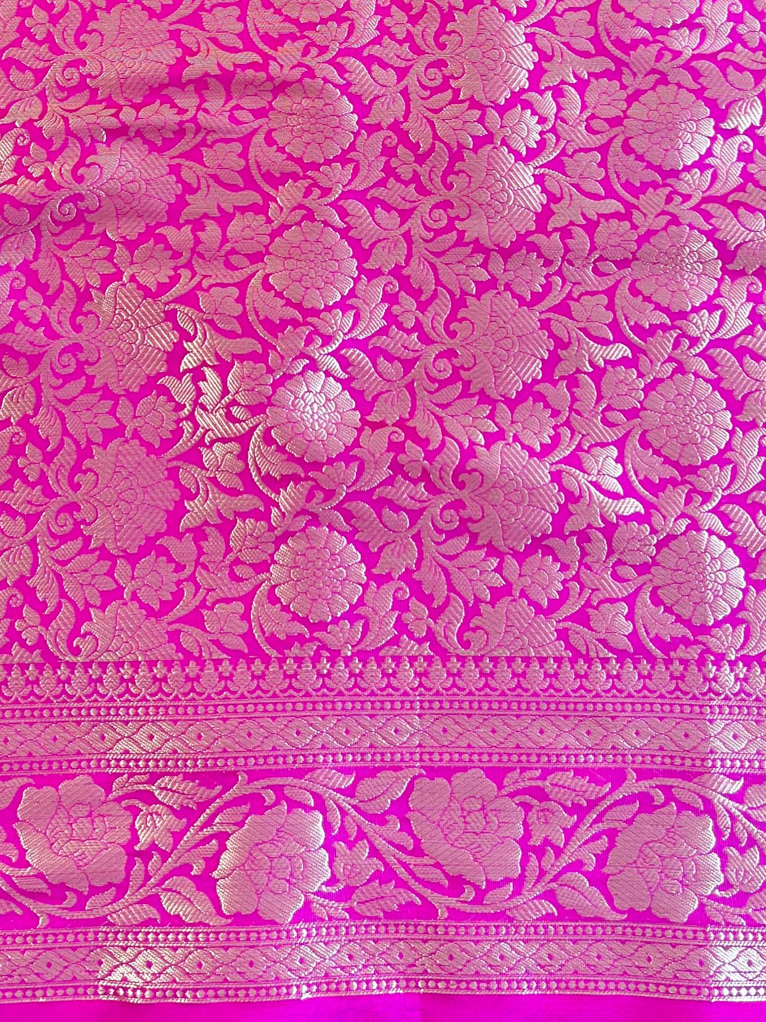 Banarasee Handwoven Semi Silk Saree With Silver Zari Border-Pink