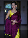 Banarasee Handloom Satin Hand Dyed Saree With Mirror Work-Violet & Yellow