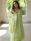 Banarasee Chanderi Cotton Zari Buti Salwar Kameez Fabric With Hand-Painted Dupatta-Green