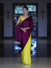 Banarasee Handloom Satin Hand Dyed Saree With Mirror Work-Violet & Yellow