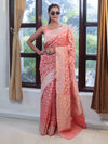 Banarasee Faux Georgette Saree With Zari Jaal Work & Floral Border-Peach