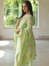 Banarasee Chanderi Cotton Zari Buti Salwar Kameez Fabric With Hand-Painted Dupatta-Green