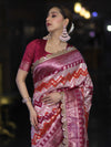 Banarasee Handwoven Faux Georgette Saree With Zigzag Pattern Zari Design Border & Lace-Multicolor