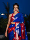 Banarasee Handwoven Semi-Chiffon Shibori Dyed Saree With Zari Work-Blue & Red