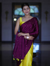 Banarasee Handloom Satin Hand Dyed Saree With Mirror Work-Violet & Yellow